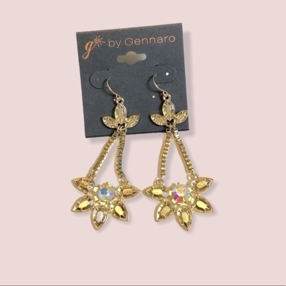 Gold tone iridescent floral drop earrings‎